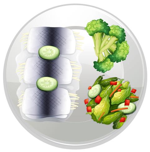 Vis en salade op schotel vector