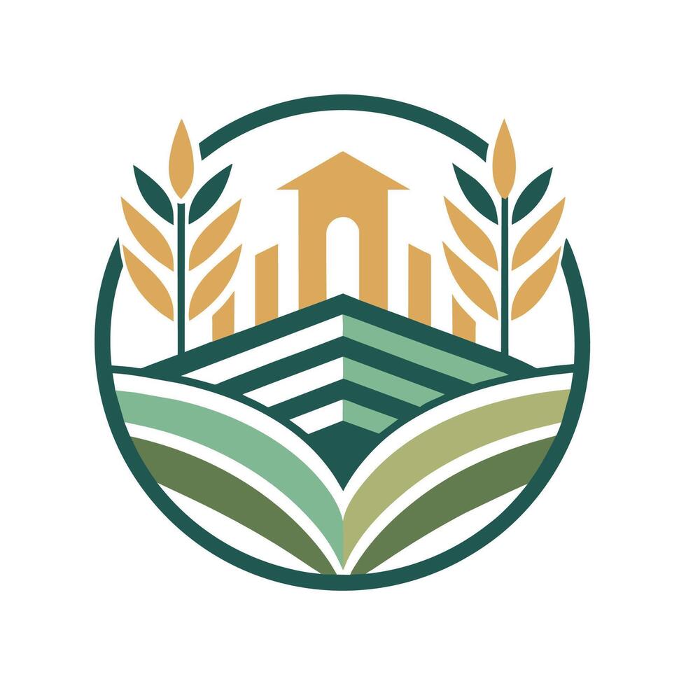 minimalistische logo ontwerp met een boerderij met een huis in de achtergrond, een minimalistische logo met schoon lijnen en subtiel hints van een tuin instelling vector