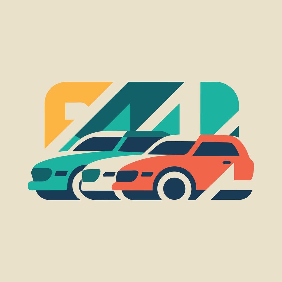 twee auto's geparkeerd kant door kant in een toegewezen parkeren Oppervlakte, een abstract vertegenwoordiging van verhuur auto's in een minimalistische kleur palet vector