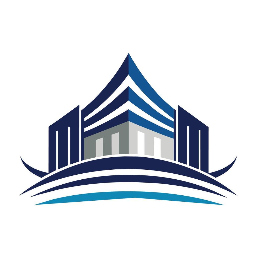een modern, strak, en elegant blauw en wit logo van een conferentie centrum, een strak en elegant conferentie centrum aanbieden het nieuwste van het nieuwste faciliteiten vector