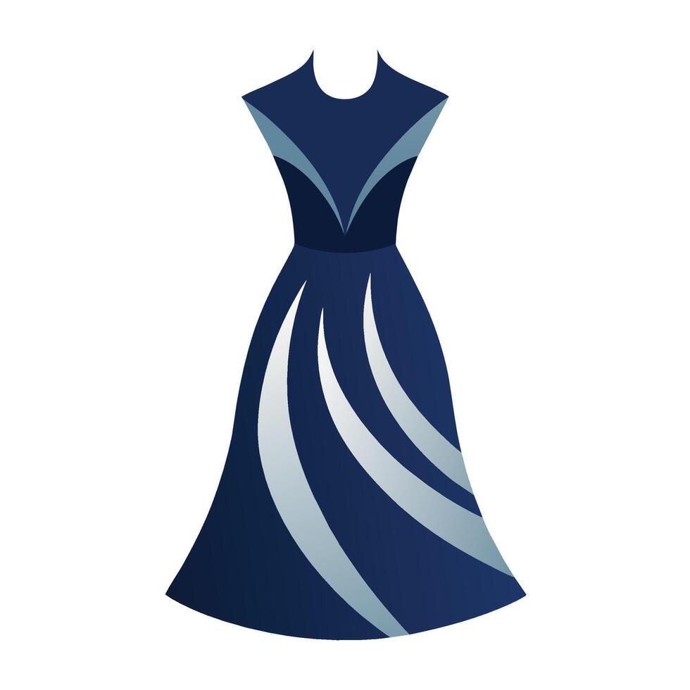 een marine blauw jurk weergegeven Aan een mannequin tegen een wit achtergrond, een elegant marine blauw jurk met een subtiel abstract patroon vector