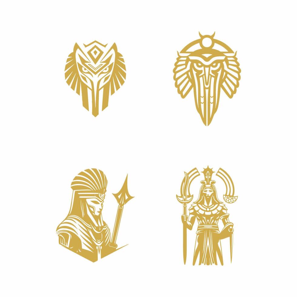Egyptische god horus logo icoon ontwerp sjabloon. verzameling van afbeeldingen van de heilig Egyptische valk vogel. dier en menselijk. elegant luxe goud vlak vector