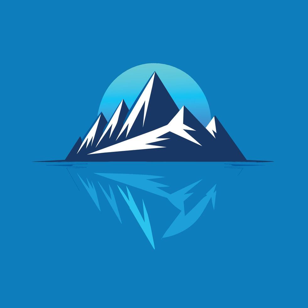 een berg gespiegeld in een Doorzichtig meer onder een blauw lucht, een rustig tafereel van een berg weerspiegeld in een Doorzichtig blauw meer vector