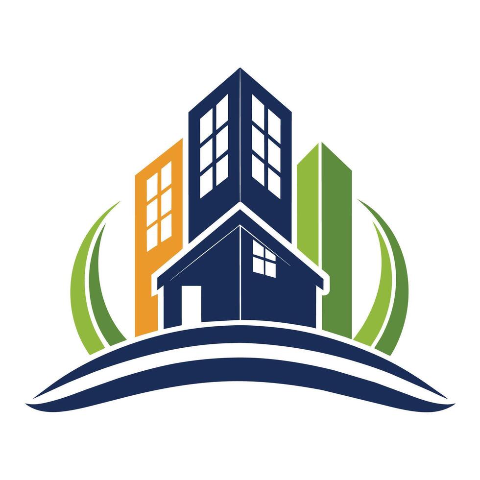 een logo ontwerp voor een echt landgoed ontwikkeling bedrijf met een modern stedelijk stadsgezicht, gebouw echt landgoed logo ontwerp vector
