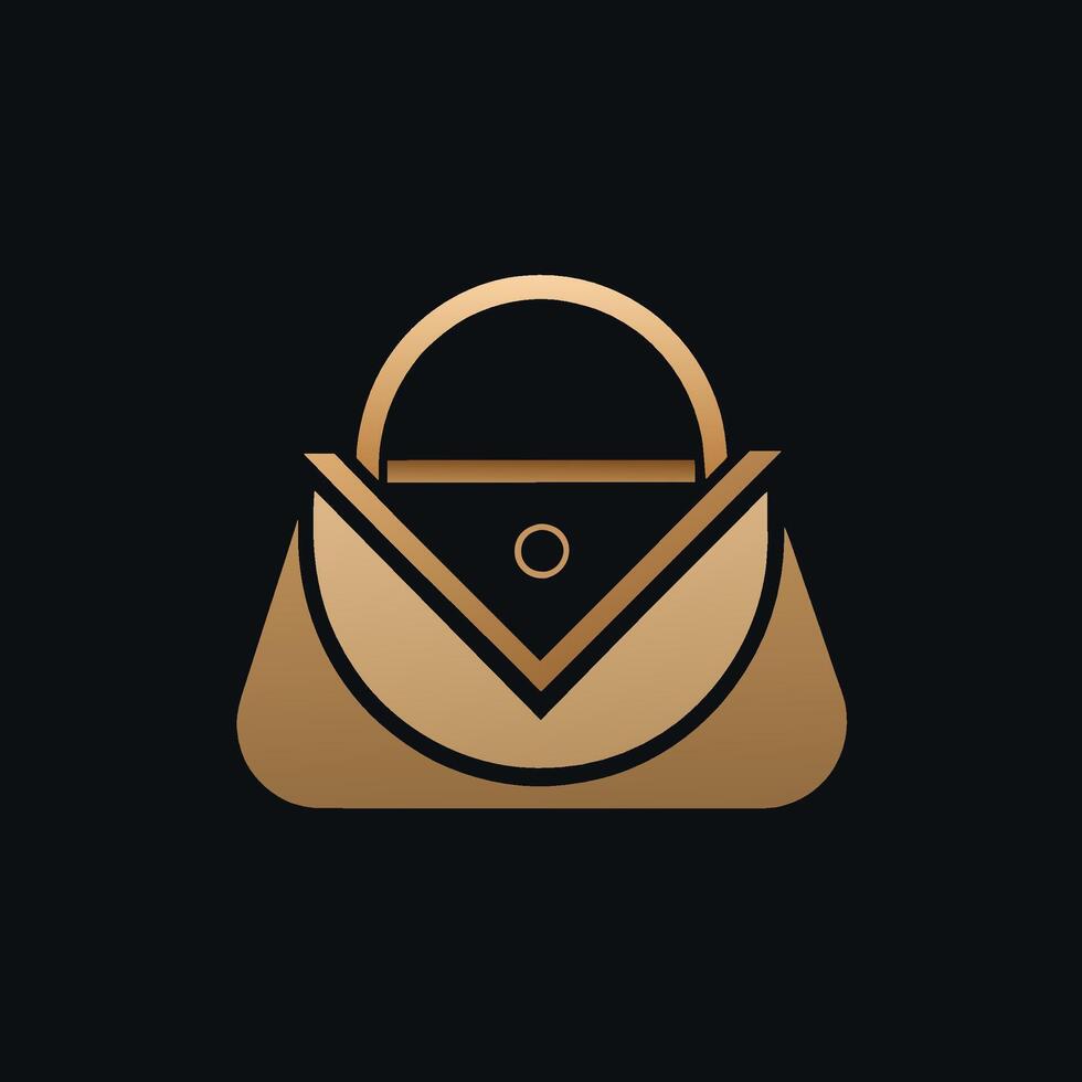 een minimalistische zwart en goud logo met een envelop ontwerp, geïnspireerd door strak leer materialen, creëren een minimalistische logo geïnspireerd door een strak leer handtas vector