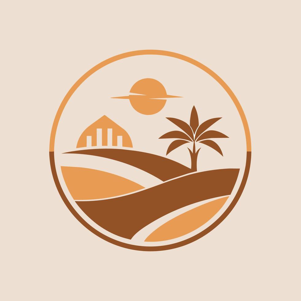 minimalistische bruin en wit logo ontwerp voor een boerderij, met een gemakkelijk en elegant stijl, ontwerp een minimalistische logo voor een woestijn toevlucht met een tintje van elegantie vector