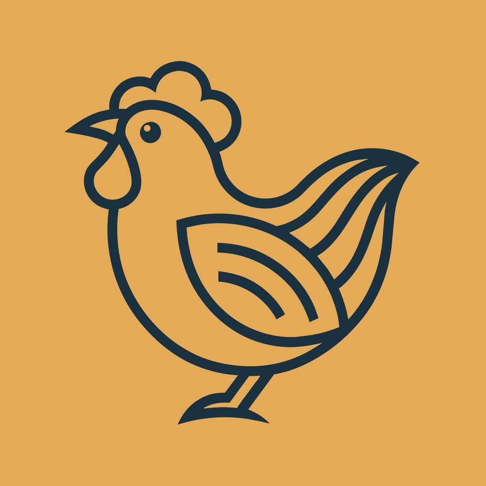 gestileerde schets van een kip getrokken Aan een levendig geel achtergrond, een gestileerde schets van een kip in een minimalistische stijl, minimalistische gemakkelijk modern logo ontwerp vector