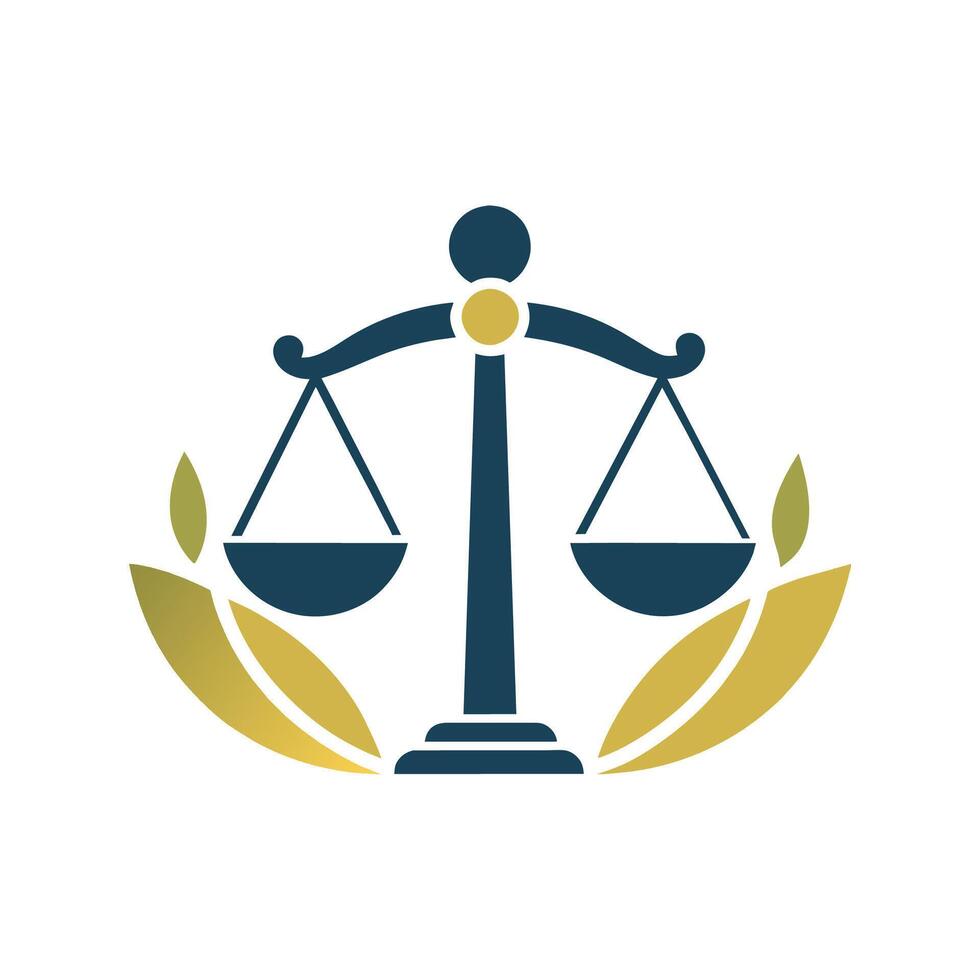 een persoon staat Aan een schaal temidden van een stapel van bladeren, ontwerp een minimalistische logo incorporeren wettelijk symbolen voor een advies bedrijf vector