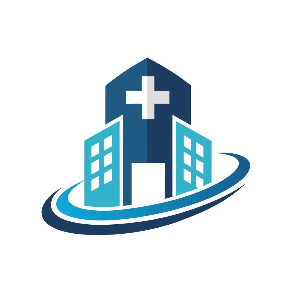 een kerk met een prominent kruis Aan haar dak, een strak en modern esthetisch voor een ziekenhuis branding, minimalistische gemakkelijk modern logo ontwerp vector