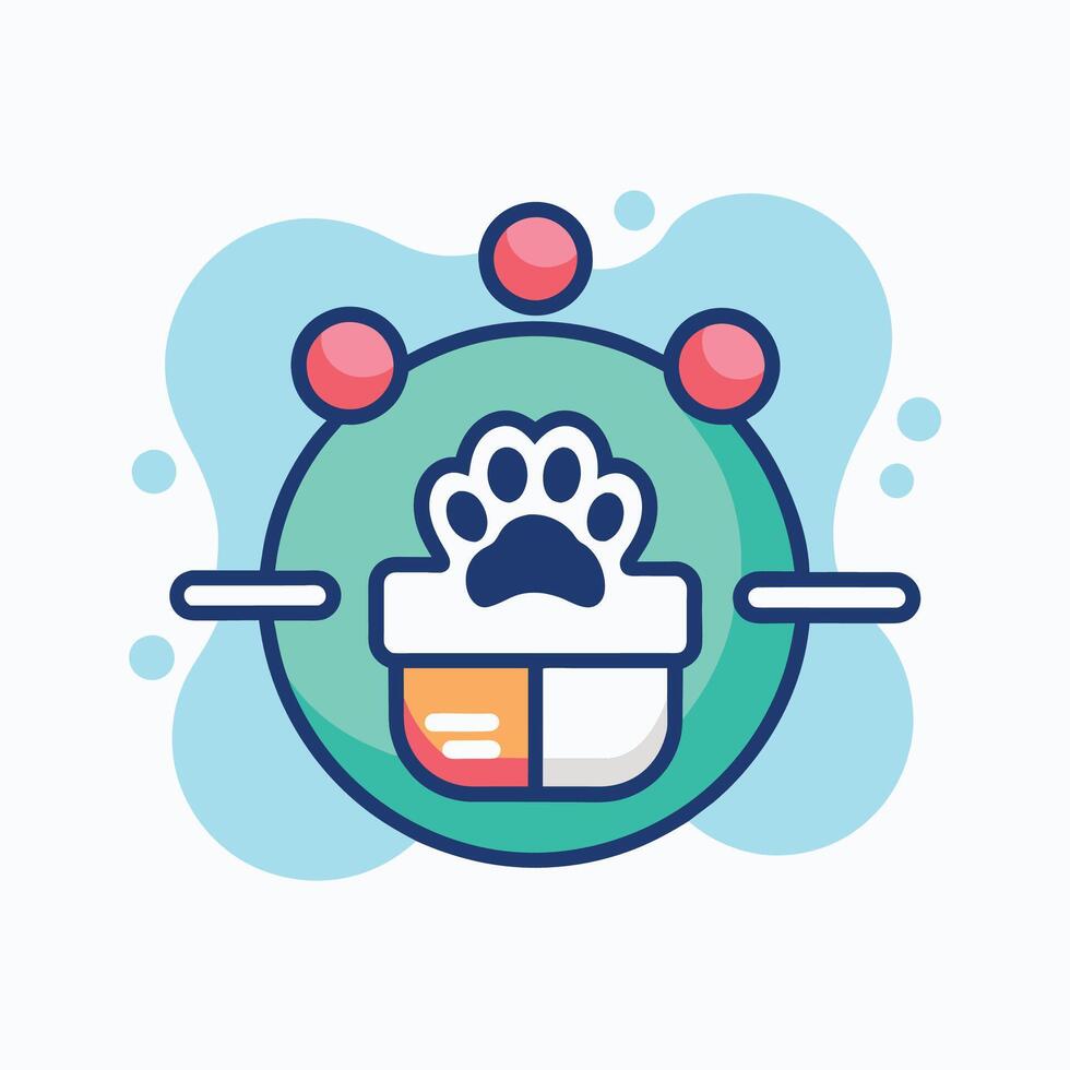 een honden poot rust Aan top van een kom gevulde met huisdier voedsel, ontwerp een schoon en minimalistische symbool voor een huisdier benodigdheden e-commerce platform vector