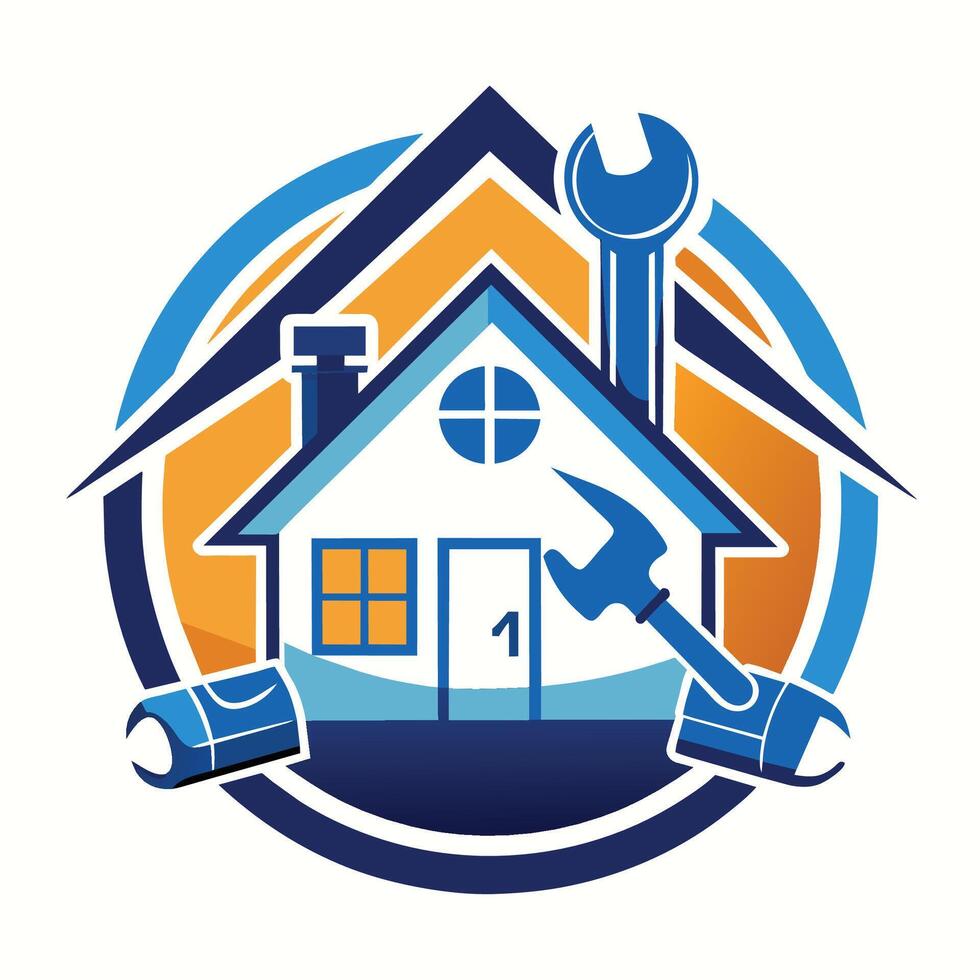 een huis met een moersleutel aan het liegen Aan haar dak, symboliseert huis reparatie en onderhoud, huis reparatie logo vector