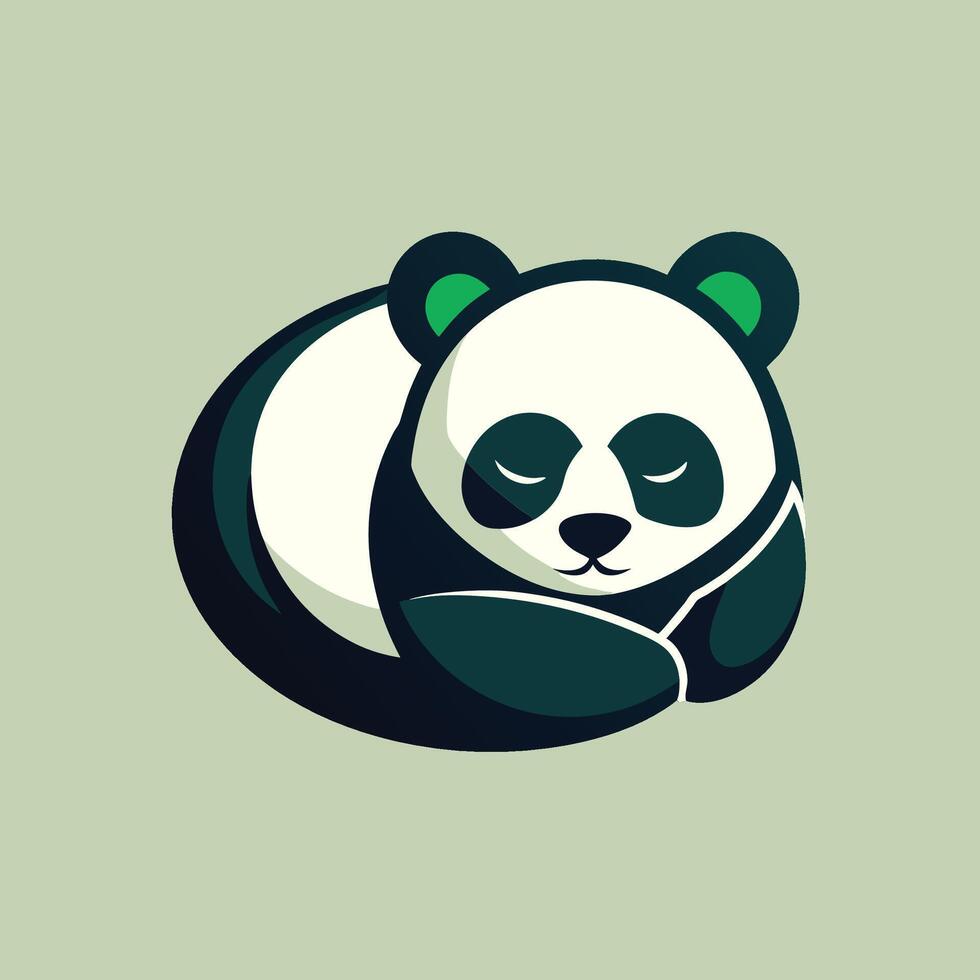 een panda beer vredig slapen Aan top van een levendig groen achtergrond, slapen panda logo ontwerp met minimaal negatief ruimte concept vector
