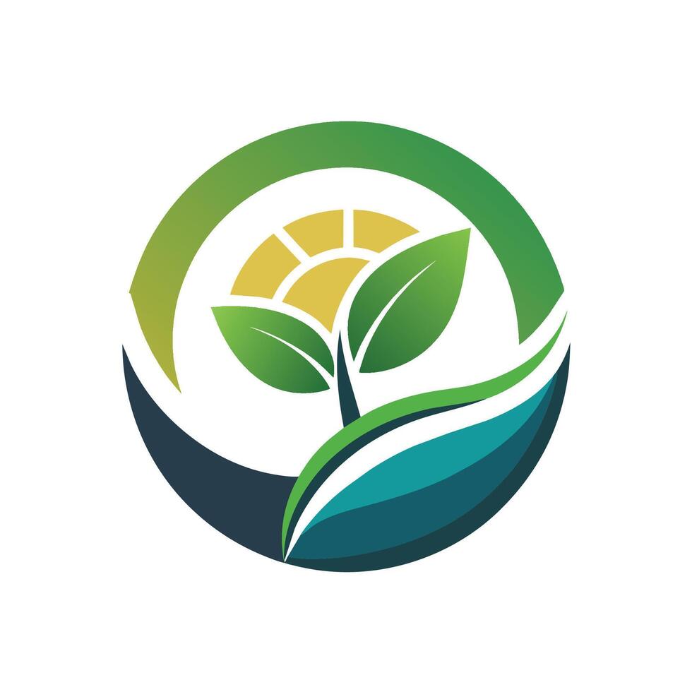 een groen blad logo is reeks tegen een zonnig achtergrond, symboliseert duurzaamheid en natuur, creëren een minimalistische logo dat belichaamt de concept van duurzaamheid vector