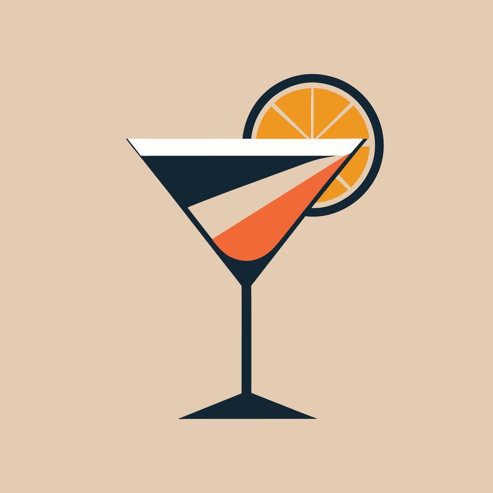 martini glas met een plak van oranje, een schoon en meetkundig logo van een cocktail glas, minimalistische gemakkelijk modern logo ontwerp vector