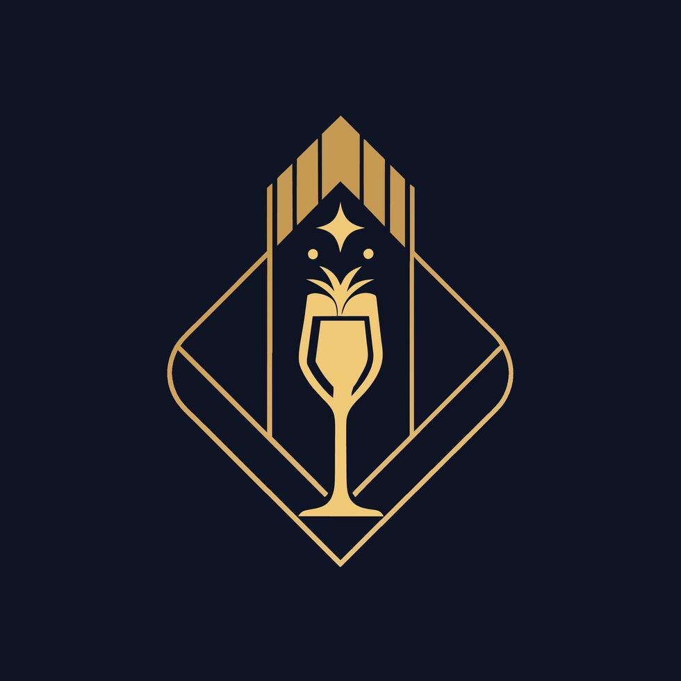 een glas van wijn zittend Aan een zwart achtergrond, creëren een gemakkelijk en elegant visueel, ambacht een gemakkelijk en geavanceerde logo voor een prestigieus Champagne merk vector