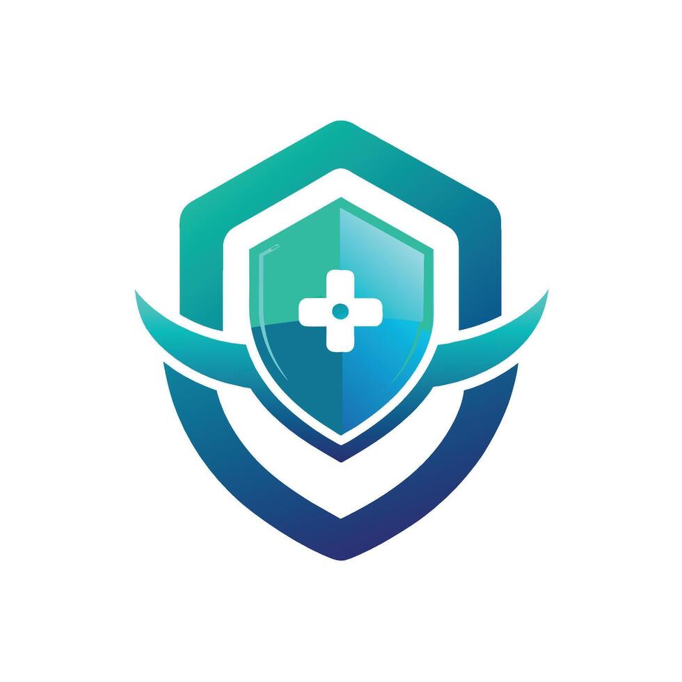 een schild logo met een prominent kruis symbool, ontworpen voor een digitaal Gezondheid platform, ambacht een modern icoon voor een digitaal Gezondheid platform, minimalistische gemakkelijk modern logo ontwerp vector