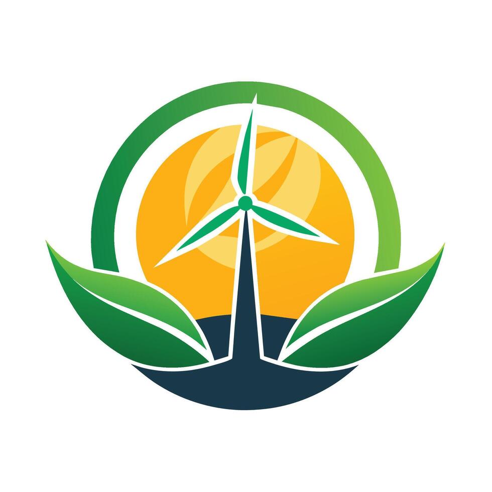 een groen blad naast een wind turbine logo, symboliseert hernieuwbaar energie en duurzaamheid, ontwerp een logo dat weerspiegelt de idee van hernieuwbaar energie in een strak en modern manier vector