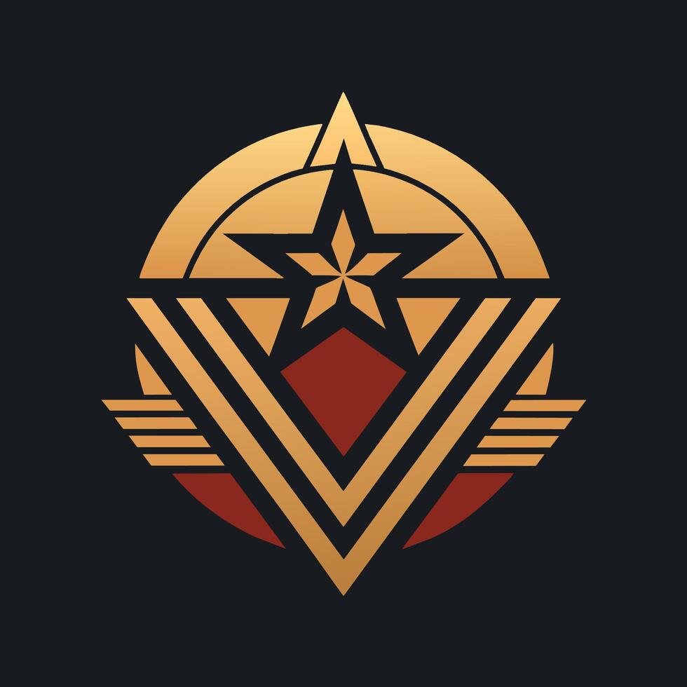 een goud ster en een rood cirkel staan uit Aan een zwart achtergrond, creëren een opvallend contrast, een gemakkelijk logo geïnspireerd door de gouden leeftijd van Hollywood, minimalistische gemakkelijk modern logo ontwerp vector