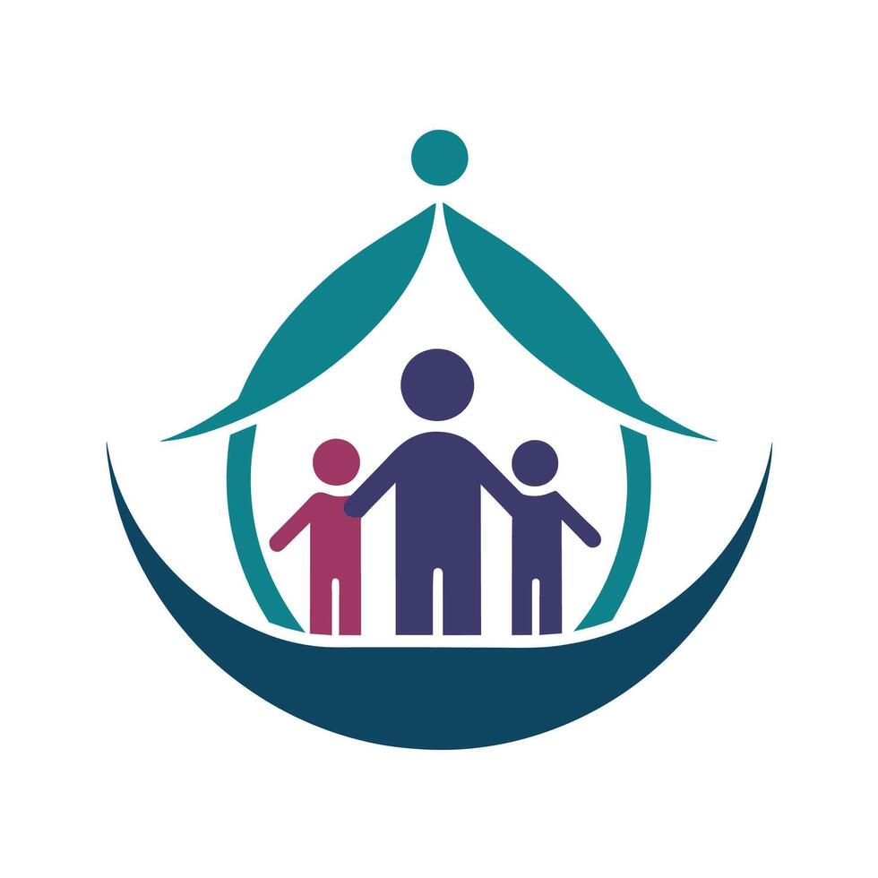 meerdere individuen staand samen binnen een tent in een groep instelling, ontwerp een minimalistische logo voor een liefdadigheid ondersteunen vluchtelingen en verplaatst gemeenschappen vector
