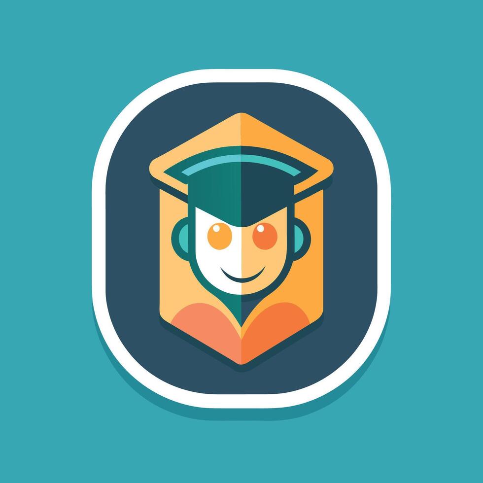 vlak icoon van een Mens vervelend een diploma uitreiking pet, genereren een minimalistische icoon voor een leerling aan het leren app, minimalistische gemakkelijk modern logo ontwerp vector