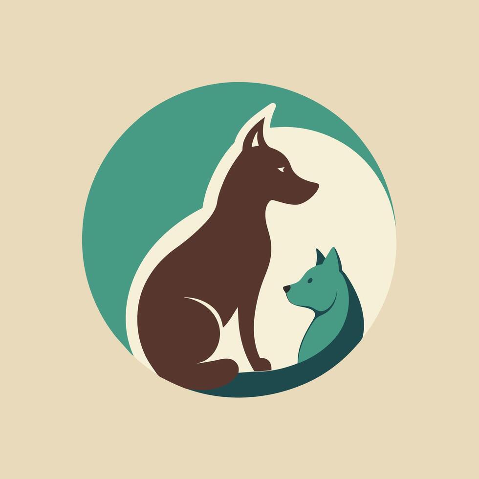 een hond en een kat zijn gezien zittend samen De volgende naar elk andere in deze minimalistische en modern ontwerp, hond en kat logo ontwerp, minimalistische gemakkelijk modern logo ontwerp vector