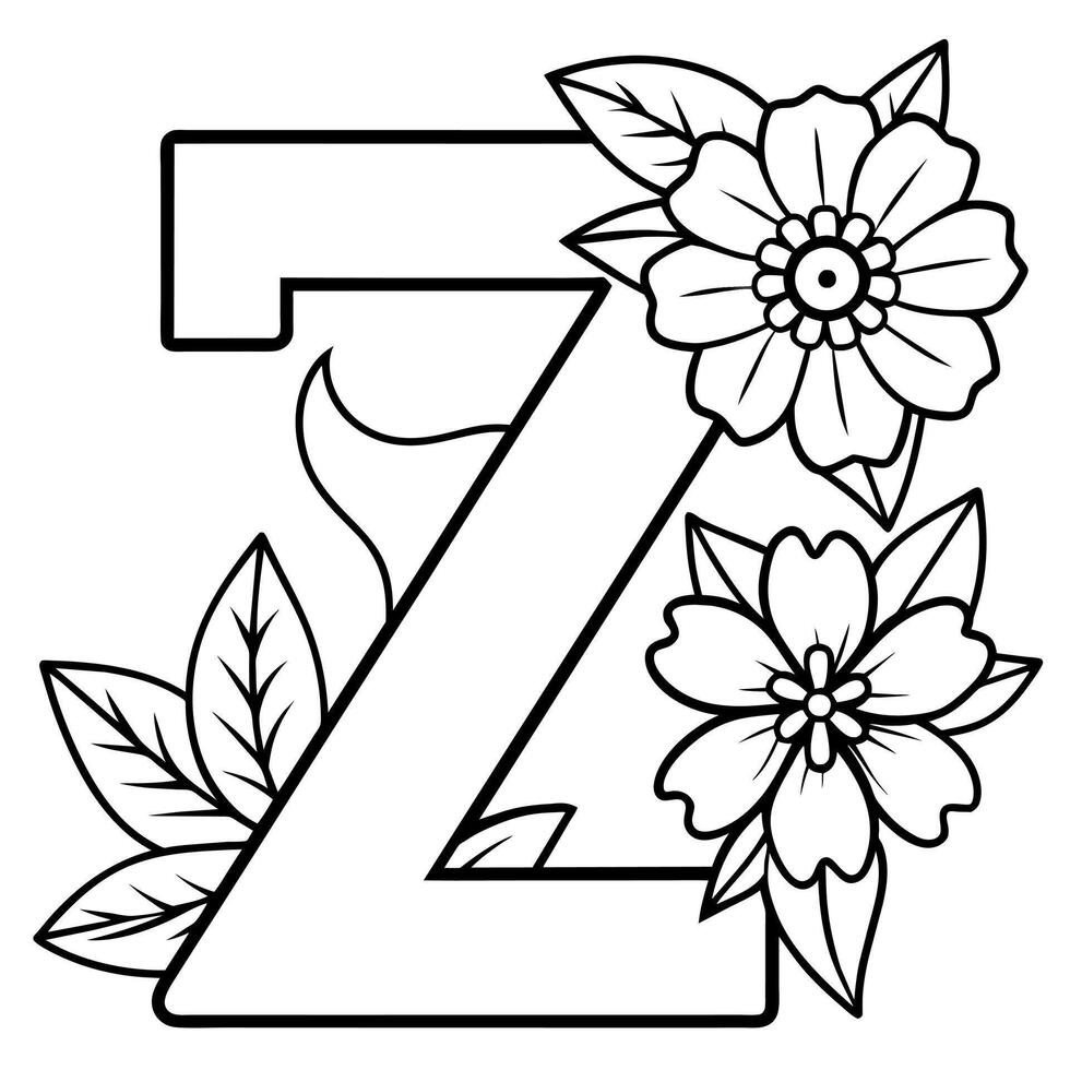 alfabet z kleur bladzijde met de bloem, z brief digitaal schets bloemen kleur bladzijde, abc kleur bladzijde vector