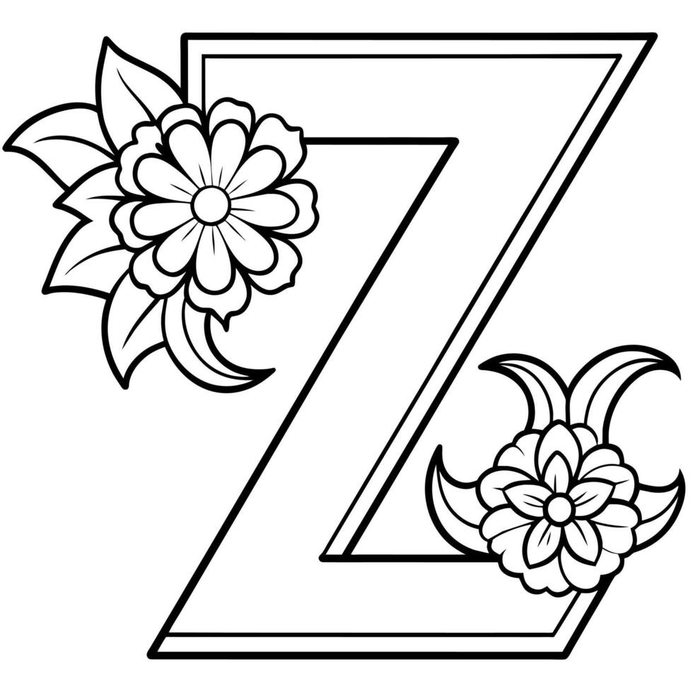 alfabet z kleur bladzijde met de bloem, z brief digitaal schets bloemen kleur bladzijde, abc kleur bladzijde vector