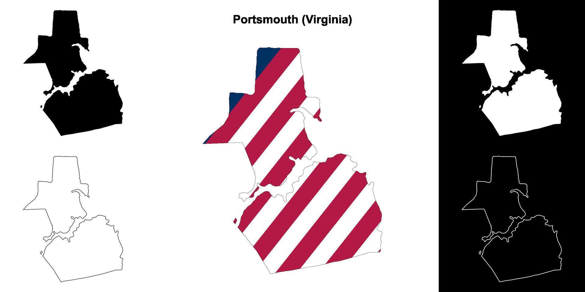 Portsmouth district, Virginia schets kaart reeks vector