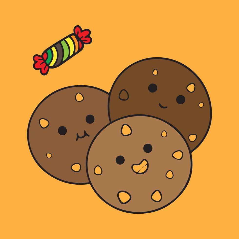 schattig koekjes en snoepgoed Aan een helder oranje achtergrond vector