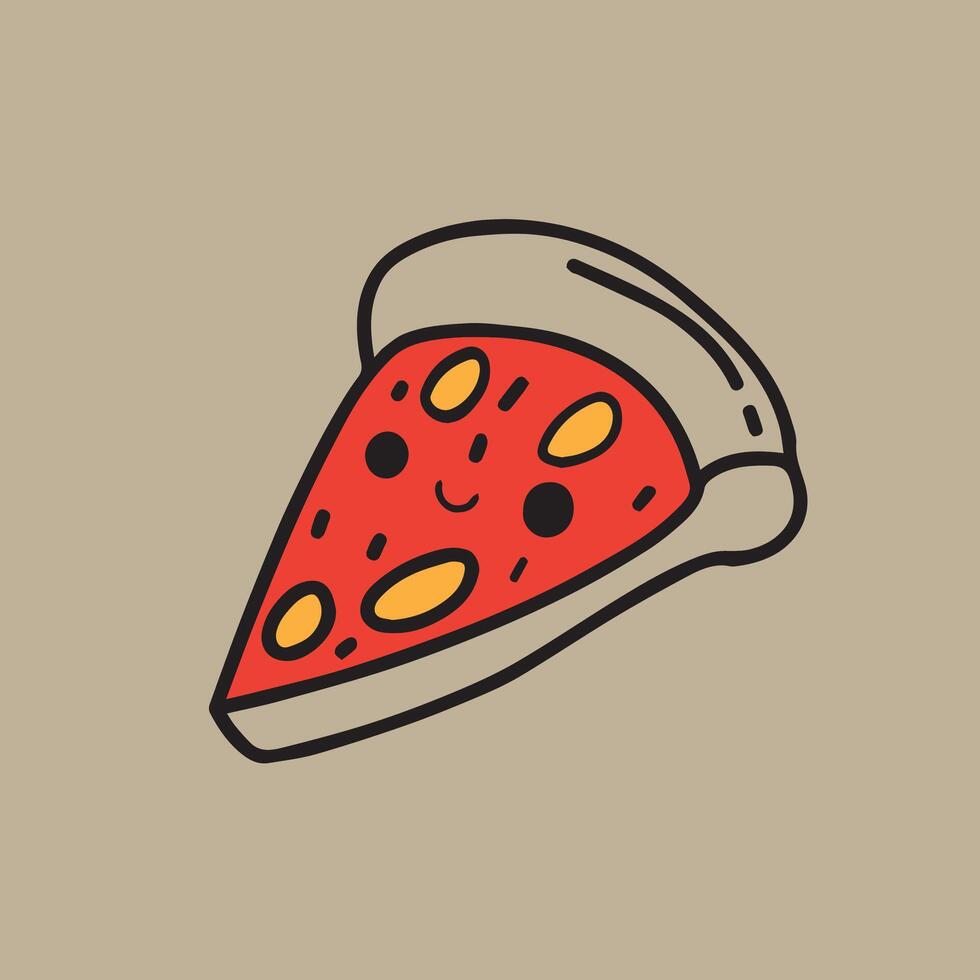 een plak van pizza Aan een licht bruin achtergrond vector