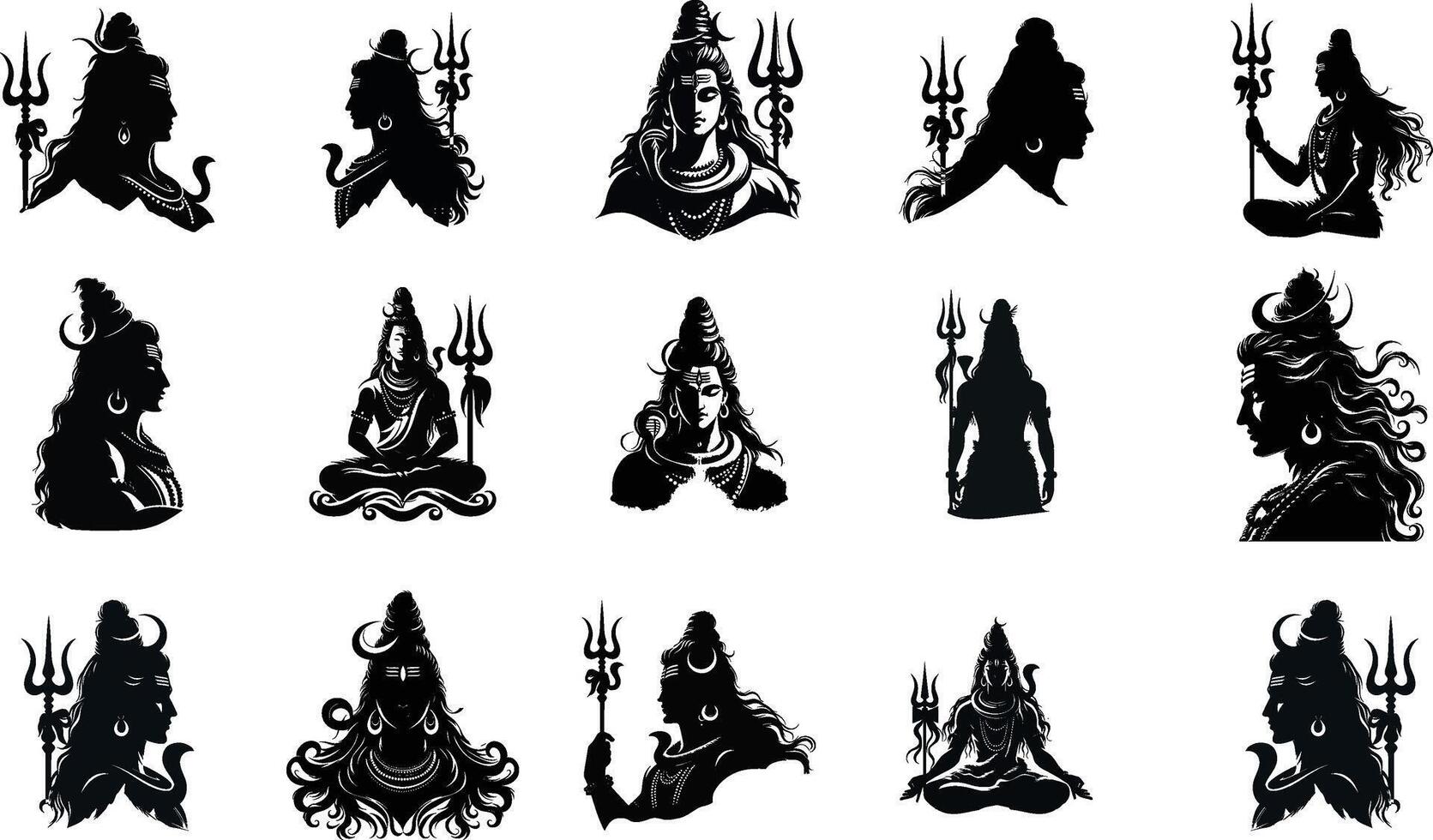 een verzameling van silhouet beeld van heer shiva vector