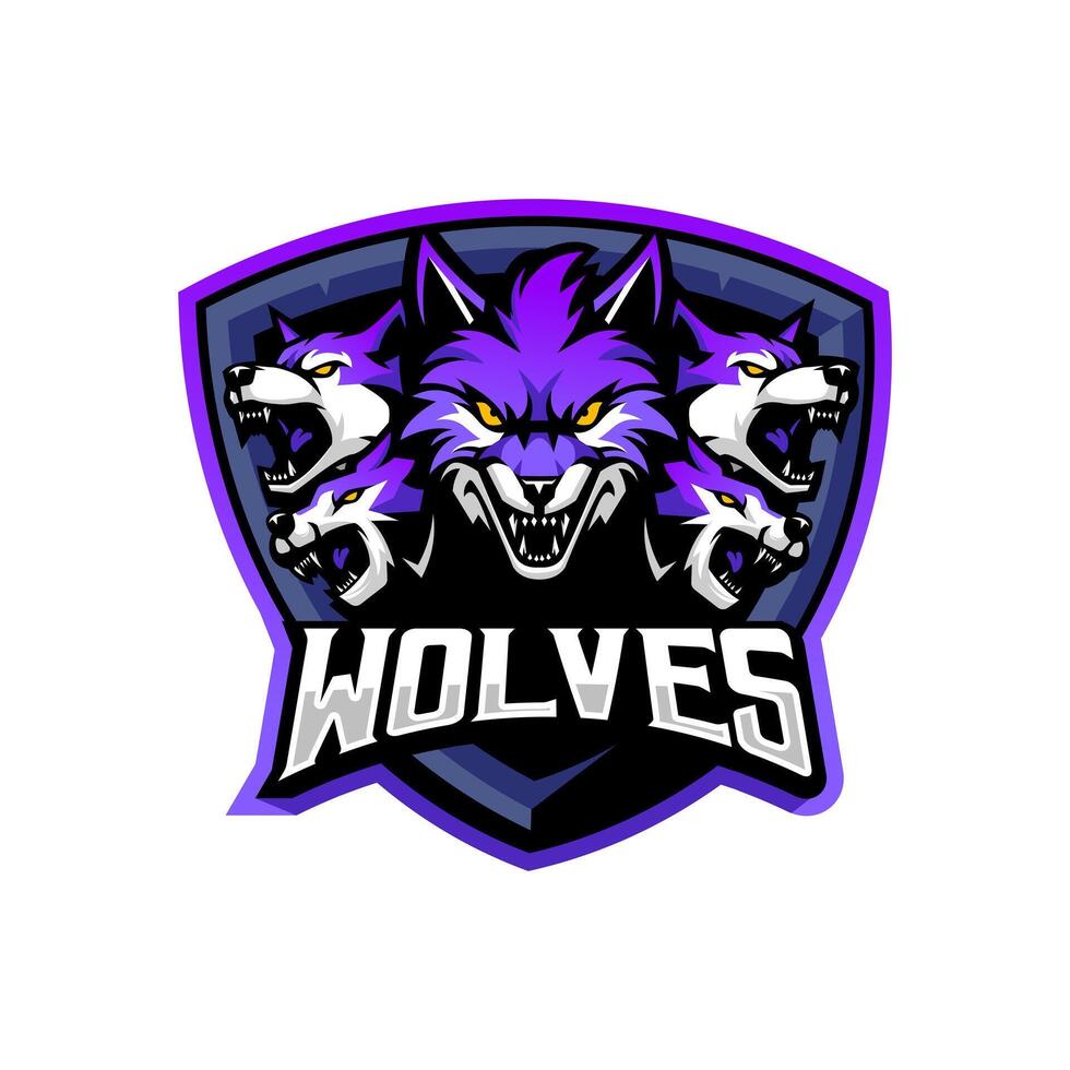 vijf wolf hoofden in kader mascotte logo ontwerp voor sport en spel vector