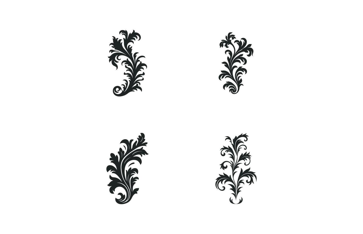 acanthus zwart silhouet set, decoratief ornament element silhouet bundel vector