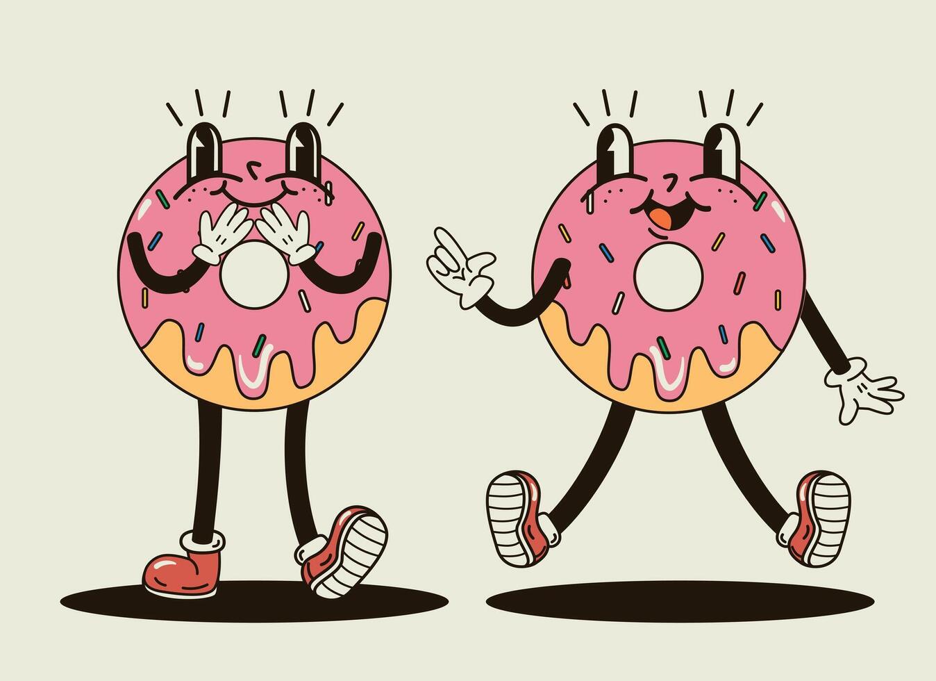 schattig en grappig zoet donut tekens in een groovy stijl vector