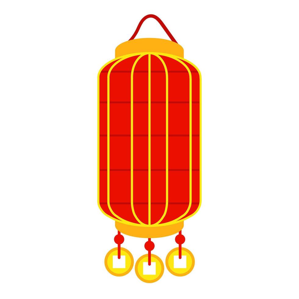 Chinese rood papier lantaarn, doet denken aan van cultureel rijkdom en feestelijk atmosfeer. een feestelijk festival voor mooi zo geluk. langwerpig rechthoekig met munten. maan festival,. geïsoleerd illustratie vector