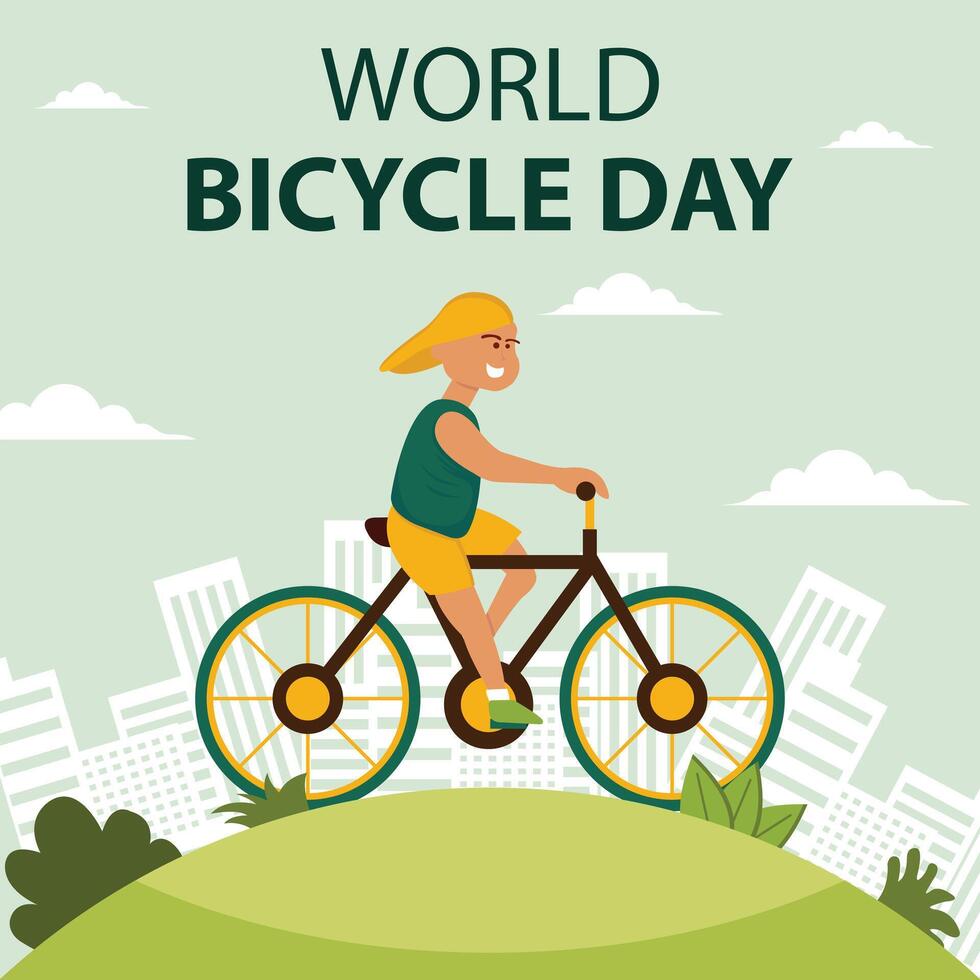 illustratie grafisch van een kind wielersport in een stad park, perfect voor Internationale dag, wereld fiets dag, vieren, groet kaart, enz. vector