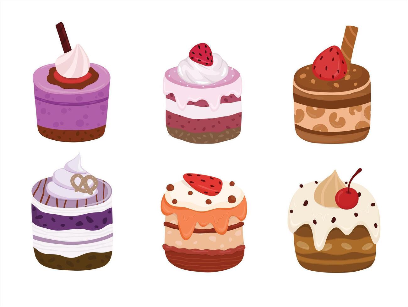 reeks van verjaardag cakes met viering kaarsen en chocola plakjes vector