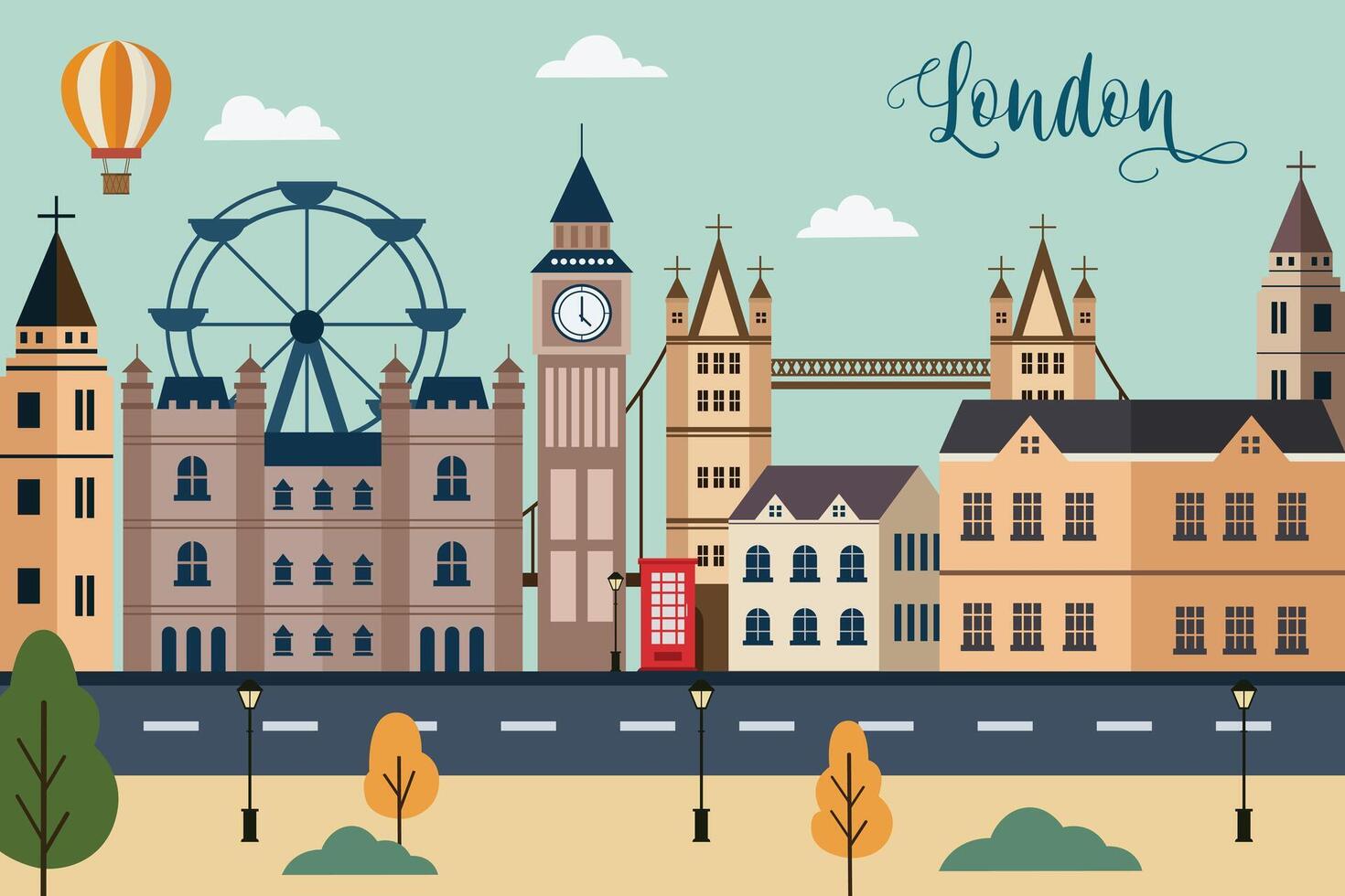 Londen horizon concept vlak illustratie, reizen naar Londen concept met horizon en beroemd gebouwen mijlpaal vector