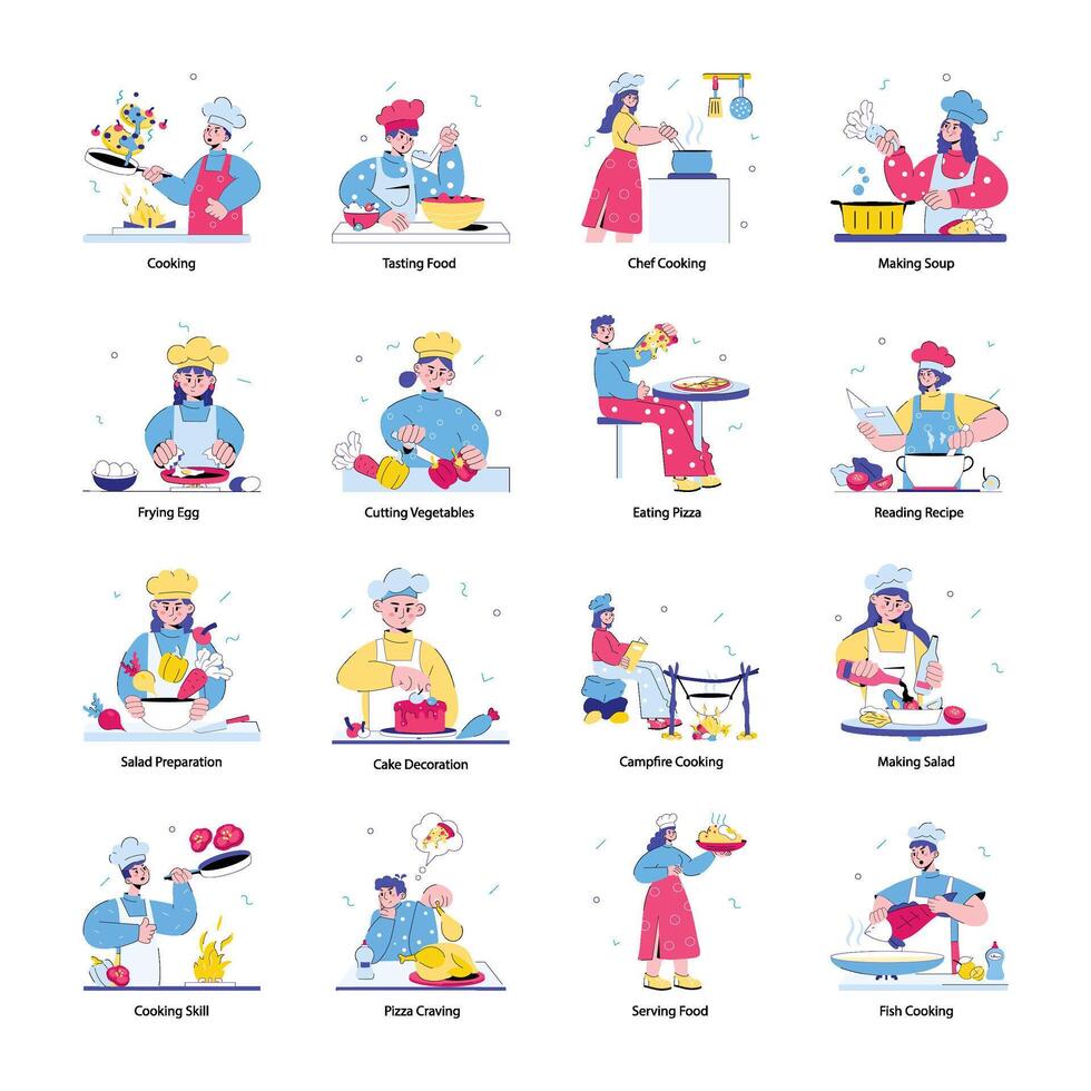 reeks van 16 Koken tekening mini illustraties vector