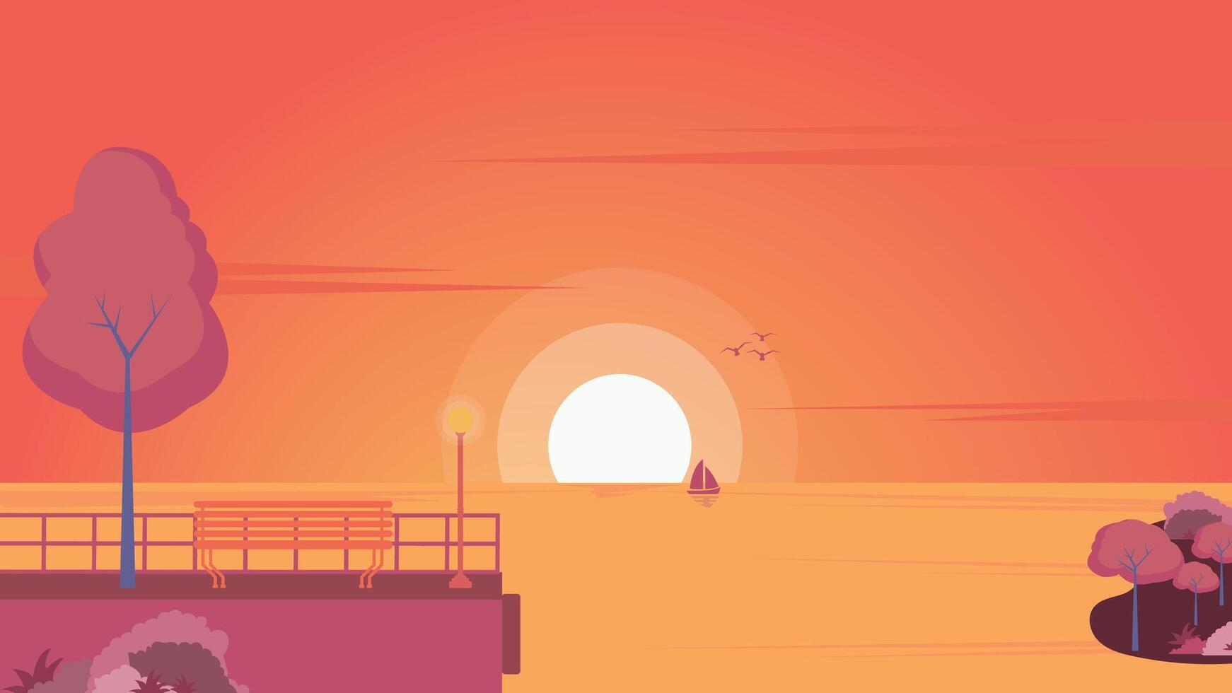 panorama zonsondergang illustratie , achtergrond zomer tijd, gemakkelijk illustratie vector