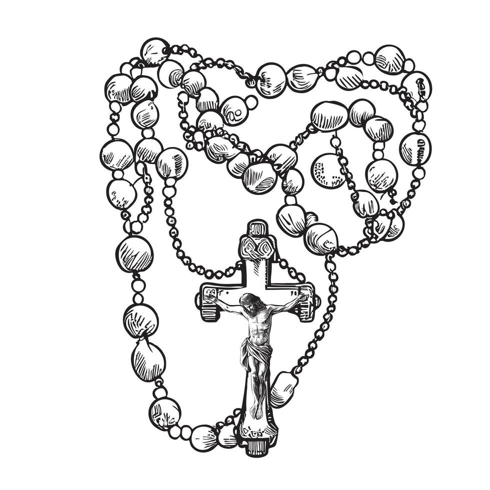 Katholiek rozenkrans tekening hand- getrokken schetsen religie illustratie vector