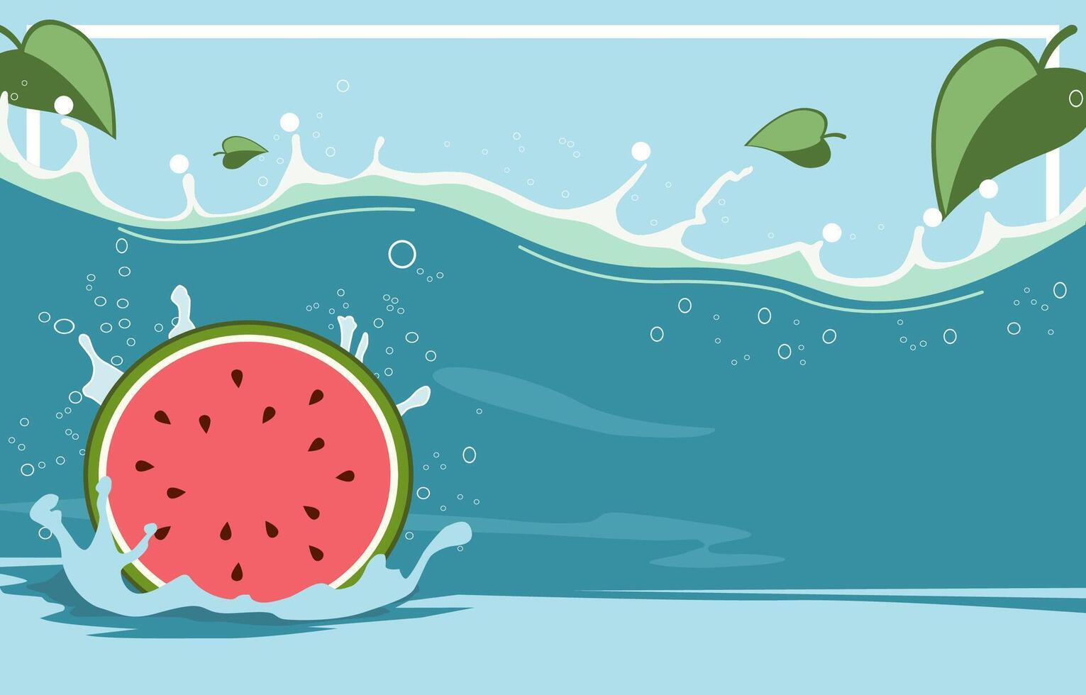 zomer water lijn kader achtergrond met watermeloen in strand zee oceaan vector