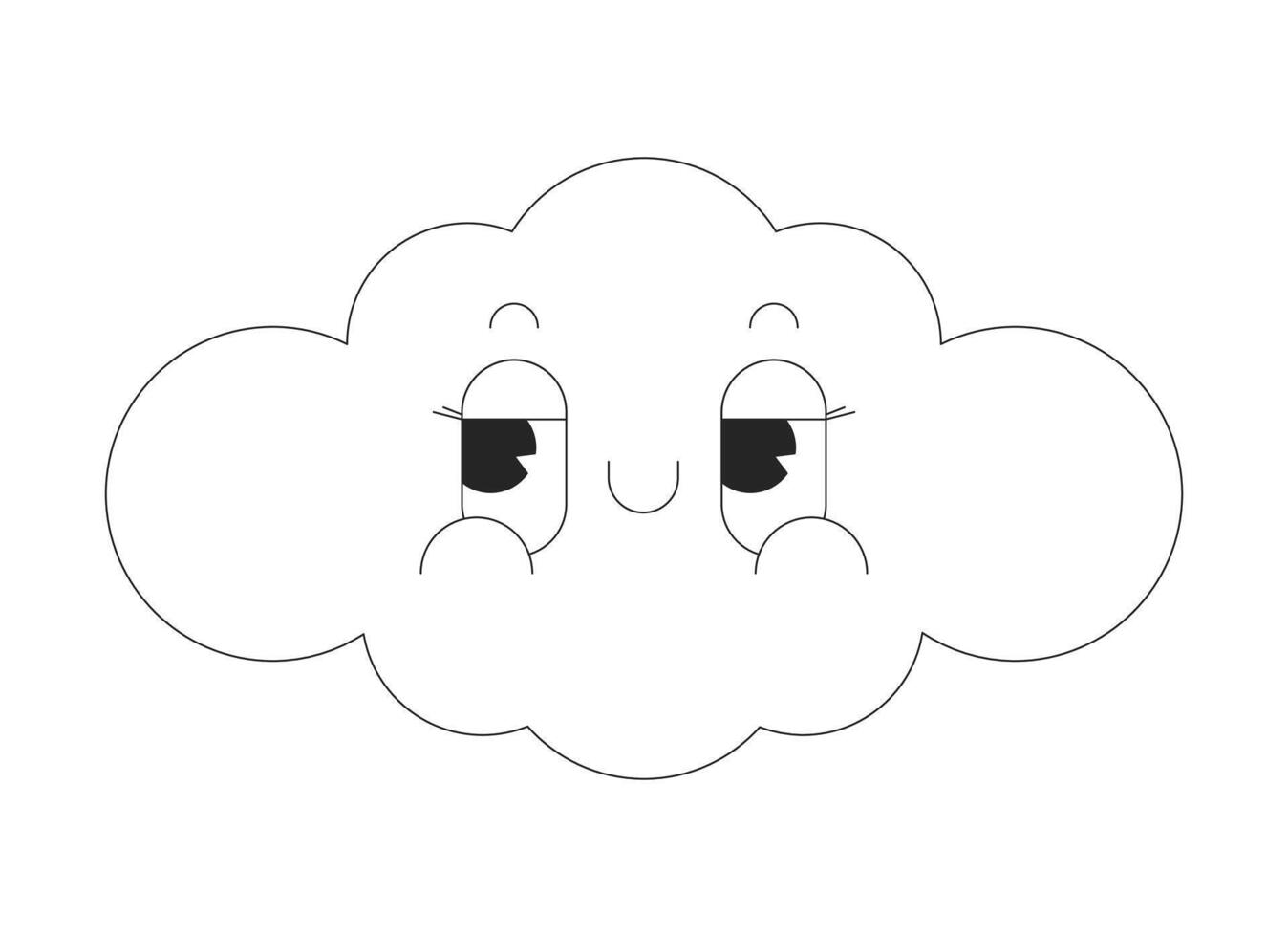 groovy wolk schattig zwart en wit 2d avatar illustratie. retro bewolkt weer mascotte schets tekenfilm karakter gezicht geïsoleerd. droom cumulus. retro personage vlak gebruiker profiel afbeelding, portret vector