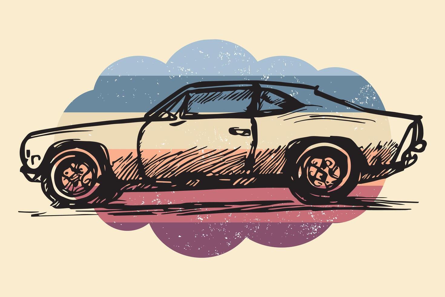 potlood schetsen kunst auto in kleurrijk wijnoogst achtergrond voor t-shirt en andere afdrukken sjabloon ontwerp vector