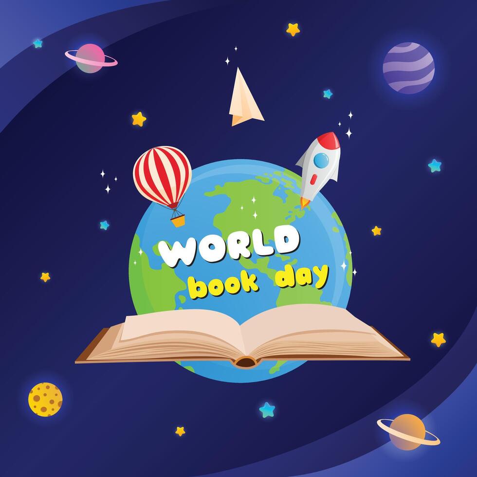 wereld boek dag blauw ruimte illustratie achtergrond ontwerp vector