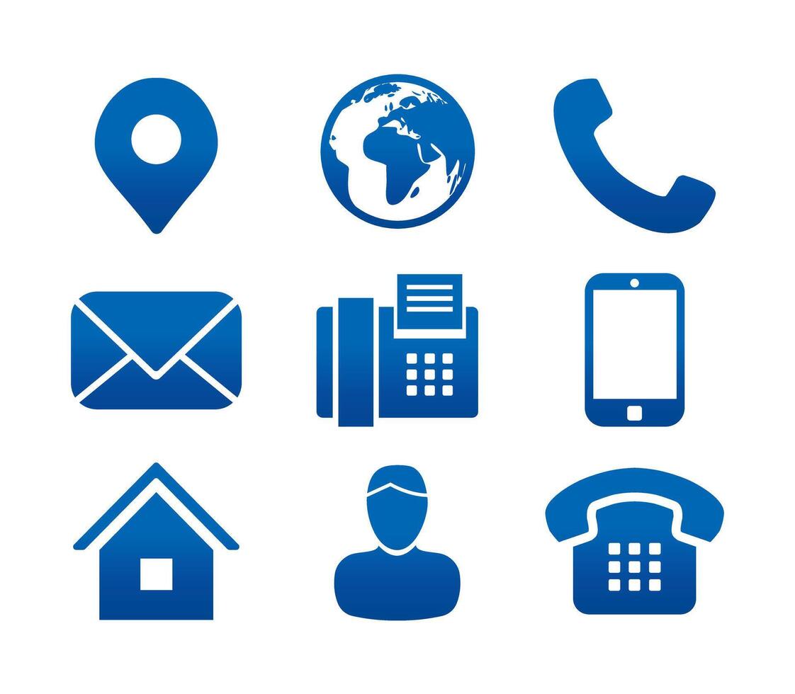 contact info icoon reeks met adres pin, telefoon, fax, cel telefoon, arbeider en e-mail pictogrammen. vector