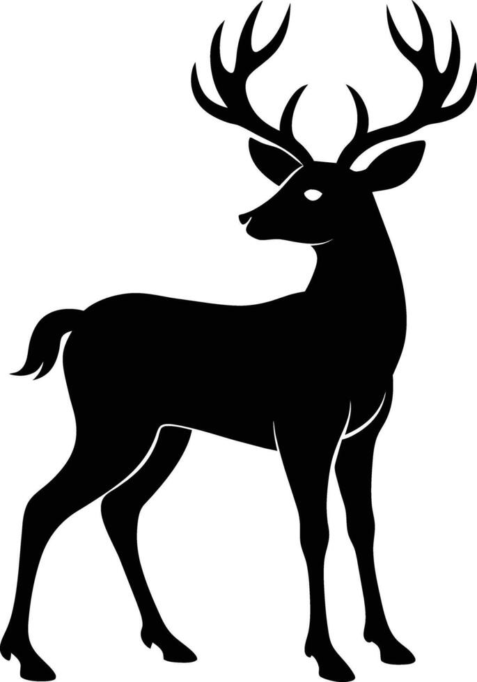 een zwart silhouet van een whitetail hert staand Aan een wit achtergrond vector