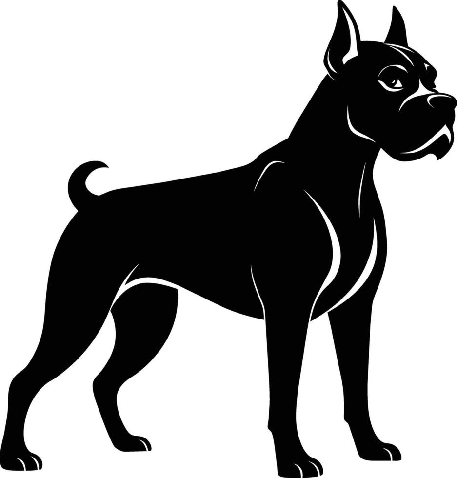 zwart en wit silhouet van een bokser hond staand vector