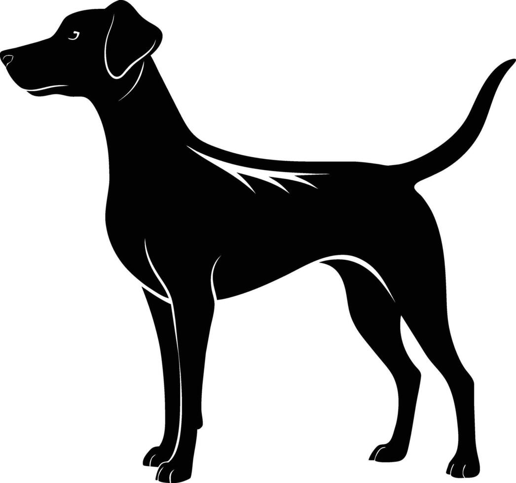 zwart en wit silhouet van een jacht- hond staand vector