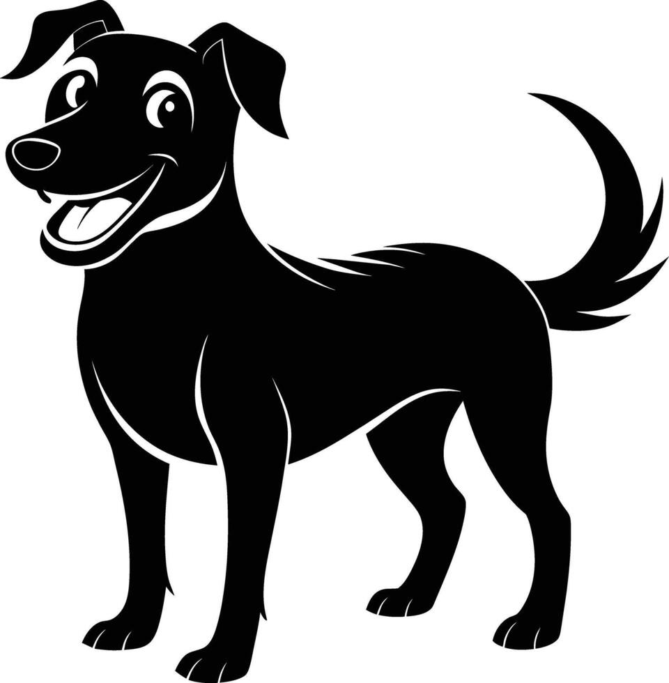 zwart en wit silhouet van een gelukkig hond vector